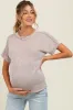 Taupe Ribbed Exposed Seam Maternity Short Sleeve Top sold by Pinkblush