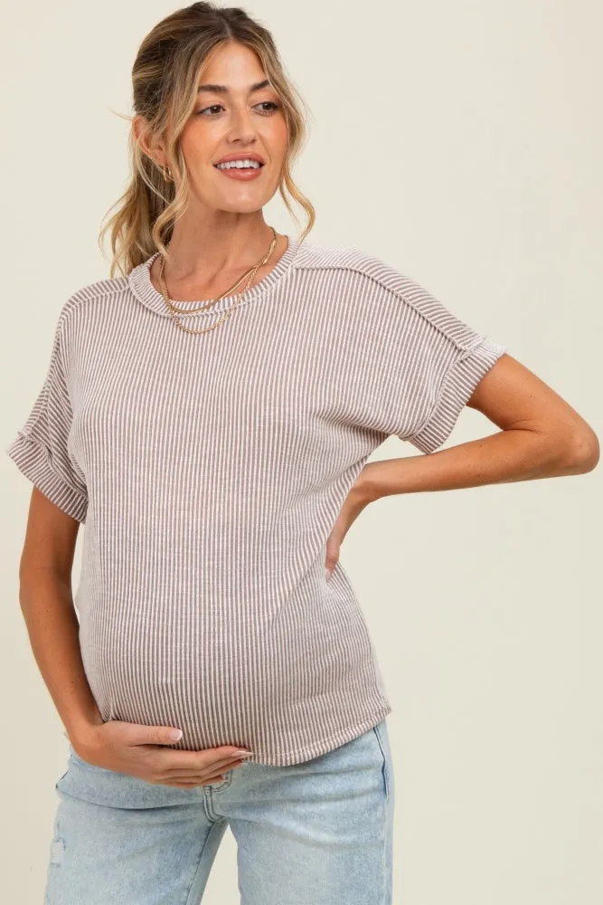 Taupe Ribbed Exposed Seam Maternity Short Sleeve Top sold by Pinkblush product image thumbnail 2