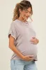Taupe Ribbed Exposed Seam Maternity Short Sleeve Top sold by Pinkblush