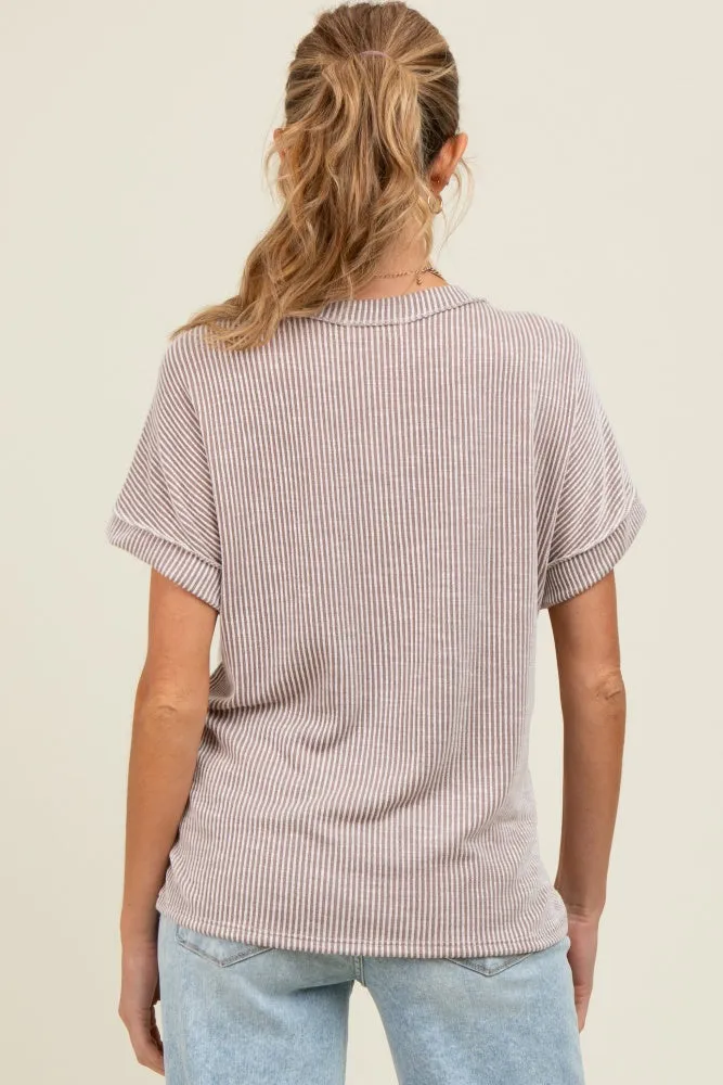Taupe Ribbed Exposed Seam Maternity Short Sleeve Top sold by Pinkblush product image thumbnail 4