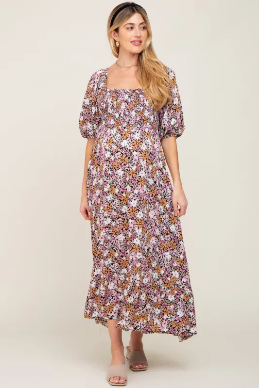 Black Multi-Color Floral Maternity Maxi Dress sold by Pinkblush
