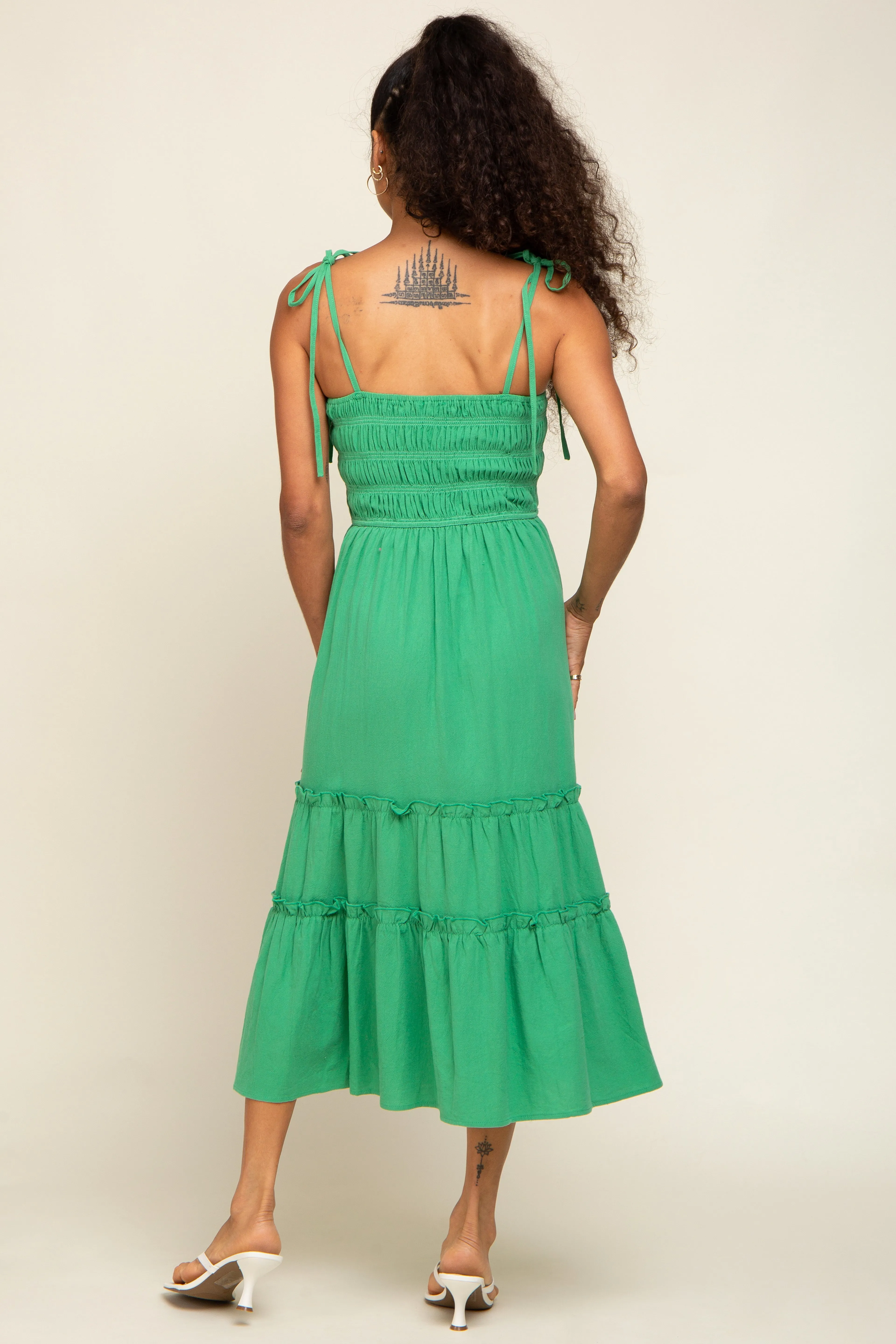 Green Sleeveless Tiered Midi Dress sold by Pinkblush product image thumbnail 3