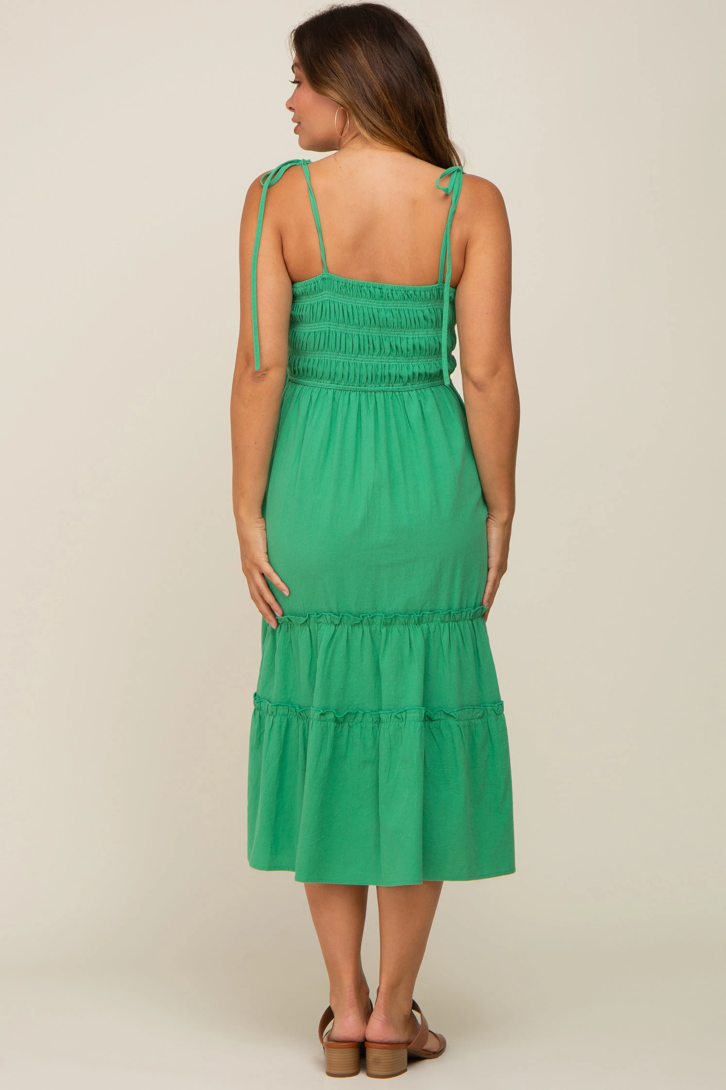 Green Sleeveless Tiered Maternity Midi Dress sold by Pinkblush product image thumbnail 3