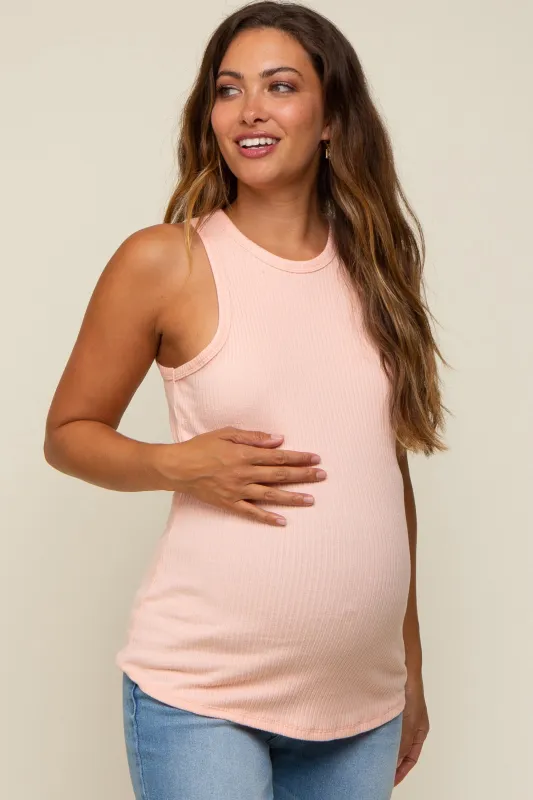 Peach Ribbed Basic Maternity Tank Top sold by Pinkblush