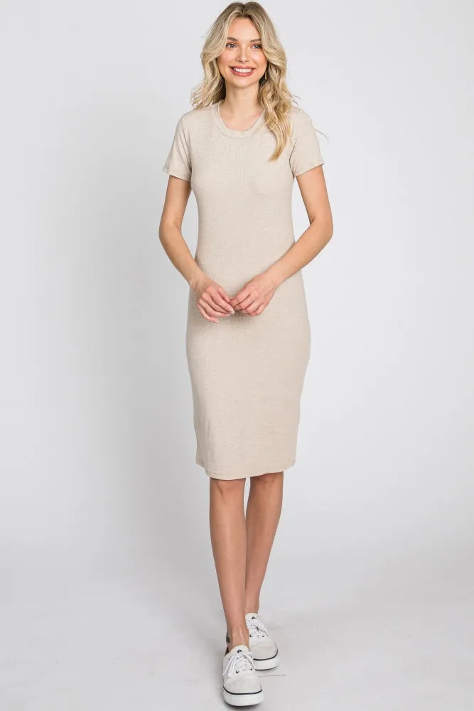 Beige Ribbed Fitted Dress sold by Pinkblush product image thumbnail 2