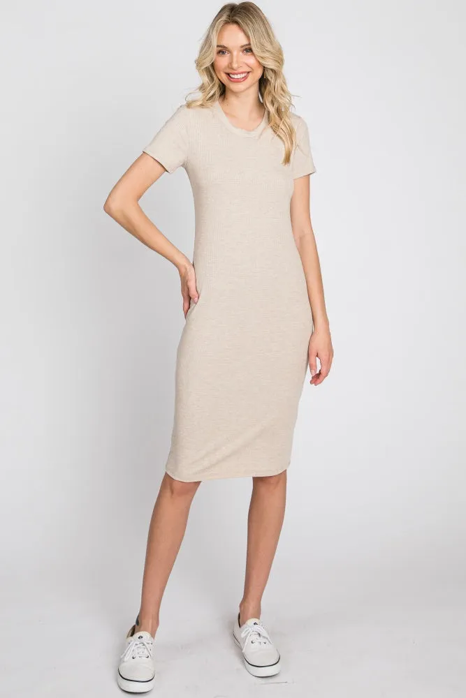 Beige Ribbed Fitted Dress sold by Pinkblush