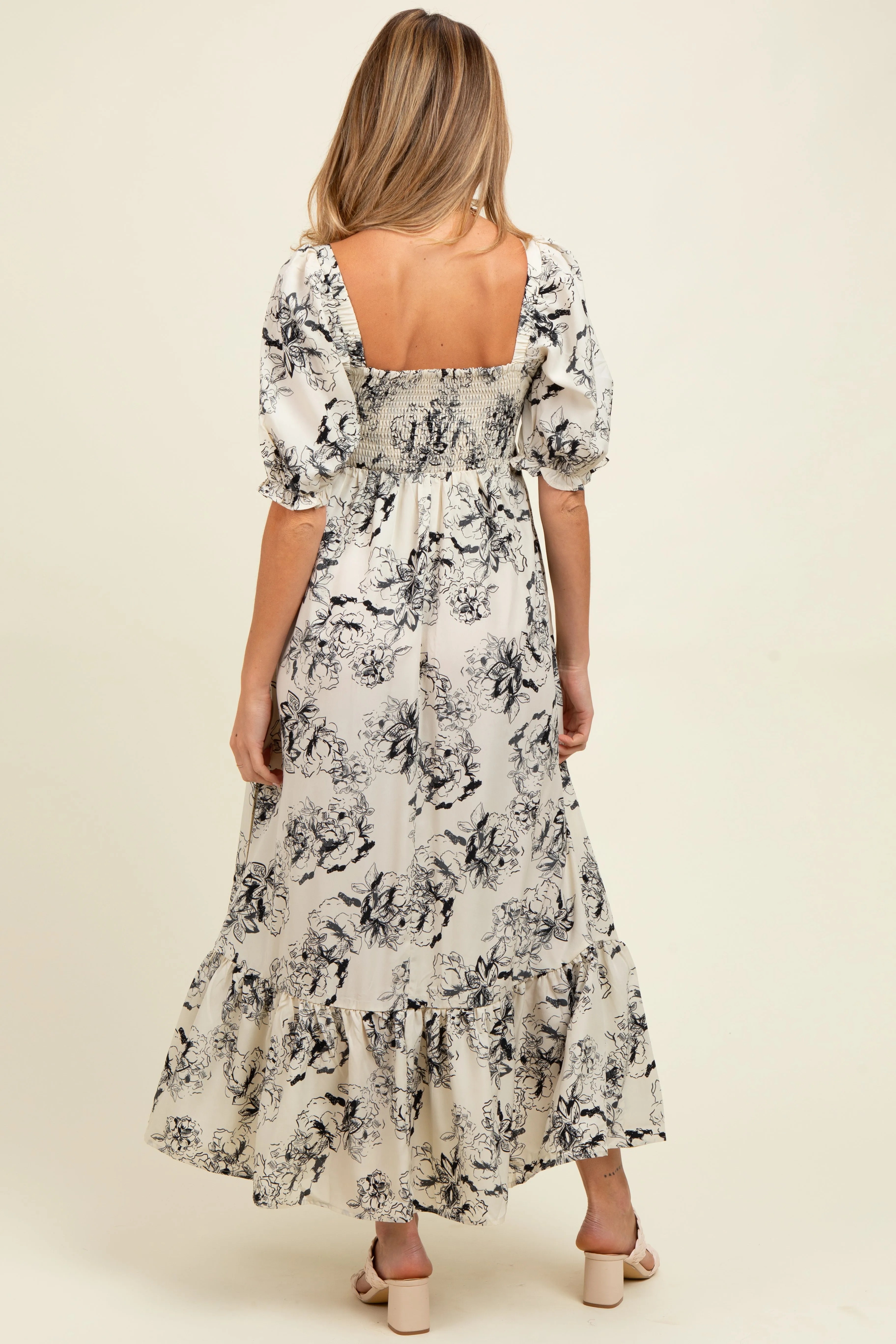 Ivory Rose Print Pleated Bodice Maternity Maxi Dress sold by Pinkblush product image thumbnail 4