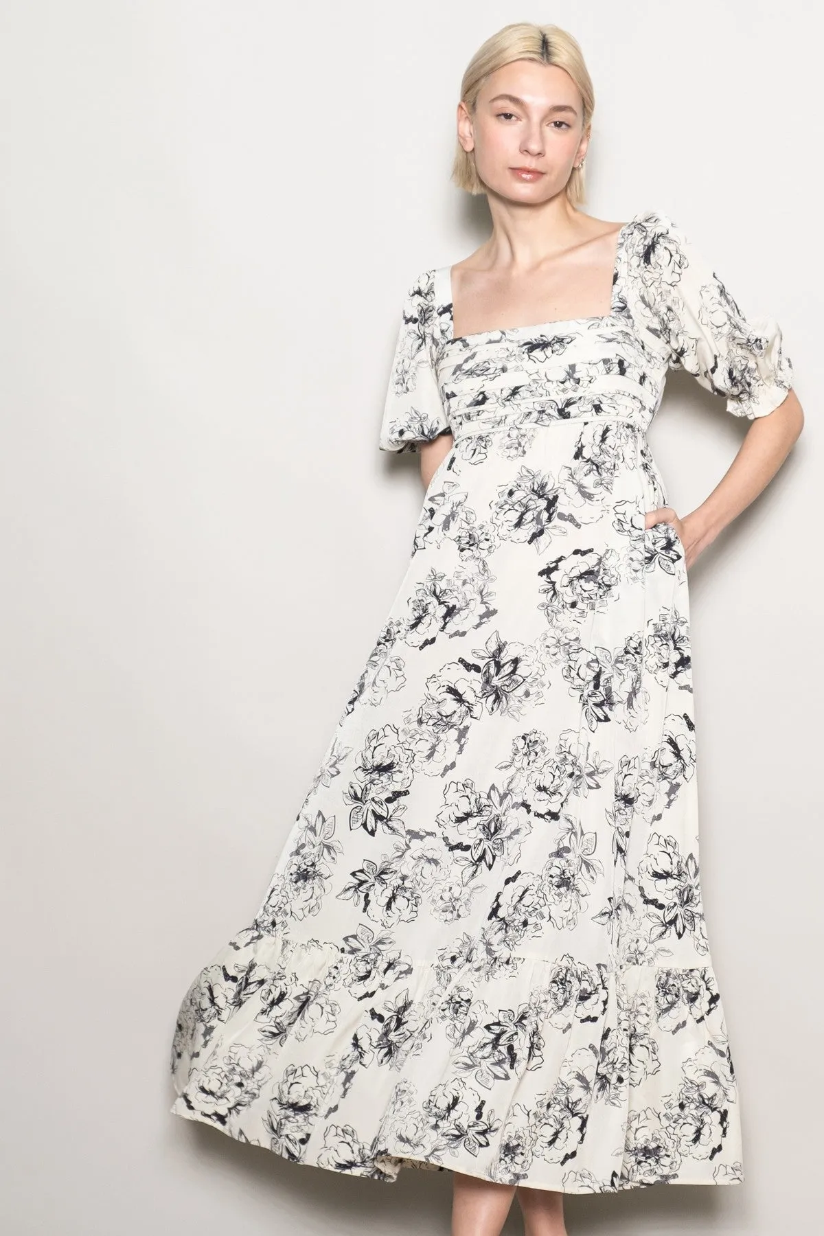 Ivory Rose Print Pleated Bodice Maternity Maxi Dress sold by Pinkblush product image thumbnail 5