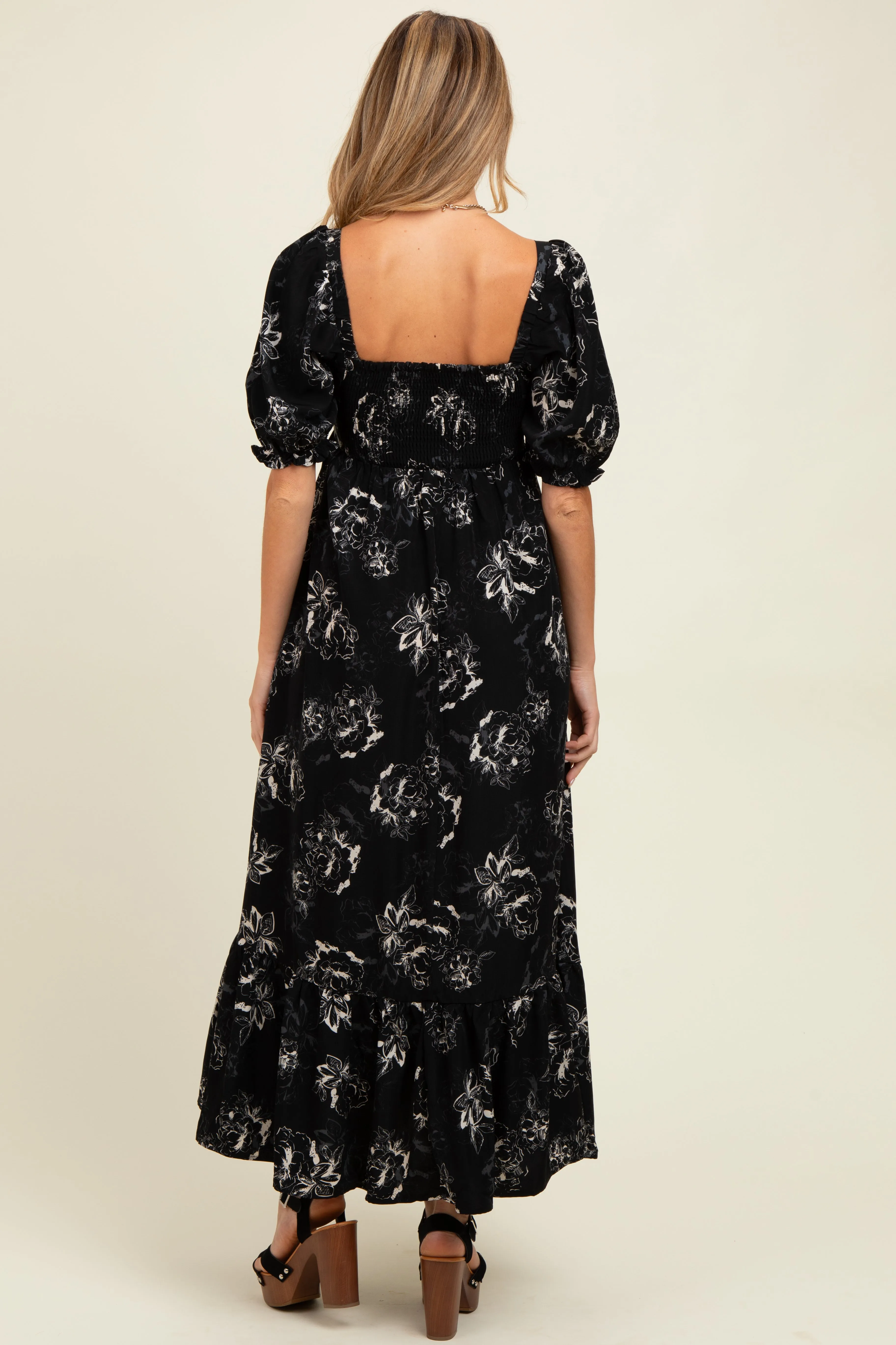 Black Rose Print Pleated Bodice Maternity Maxi Dress sold by Pinkblush product image thumbnail 3