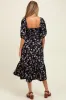 Black Floral Pleated Bodice 3/4 Sleeve Maternity Midi Dress sold by Pinkblush