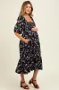 Black Floral Pleated Bodice 3/4 Sleeve Maternity Midi Dress sold by Pinkblush
