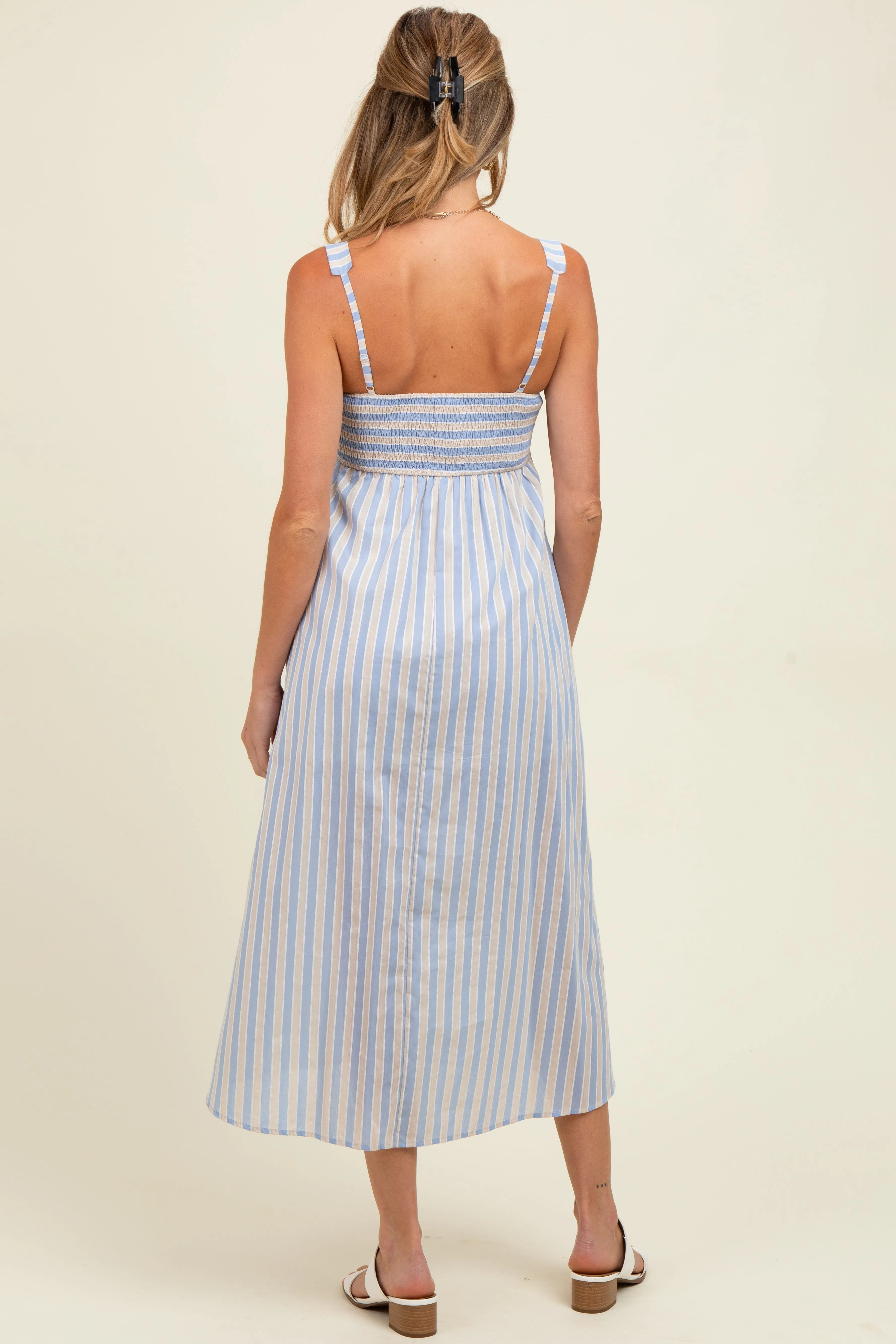 Blue Striped Sleeveless Maternity Midi Dress sold by Pinkblush product image thumbnail 3