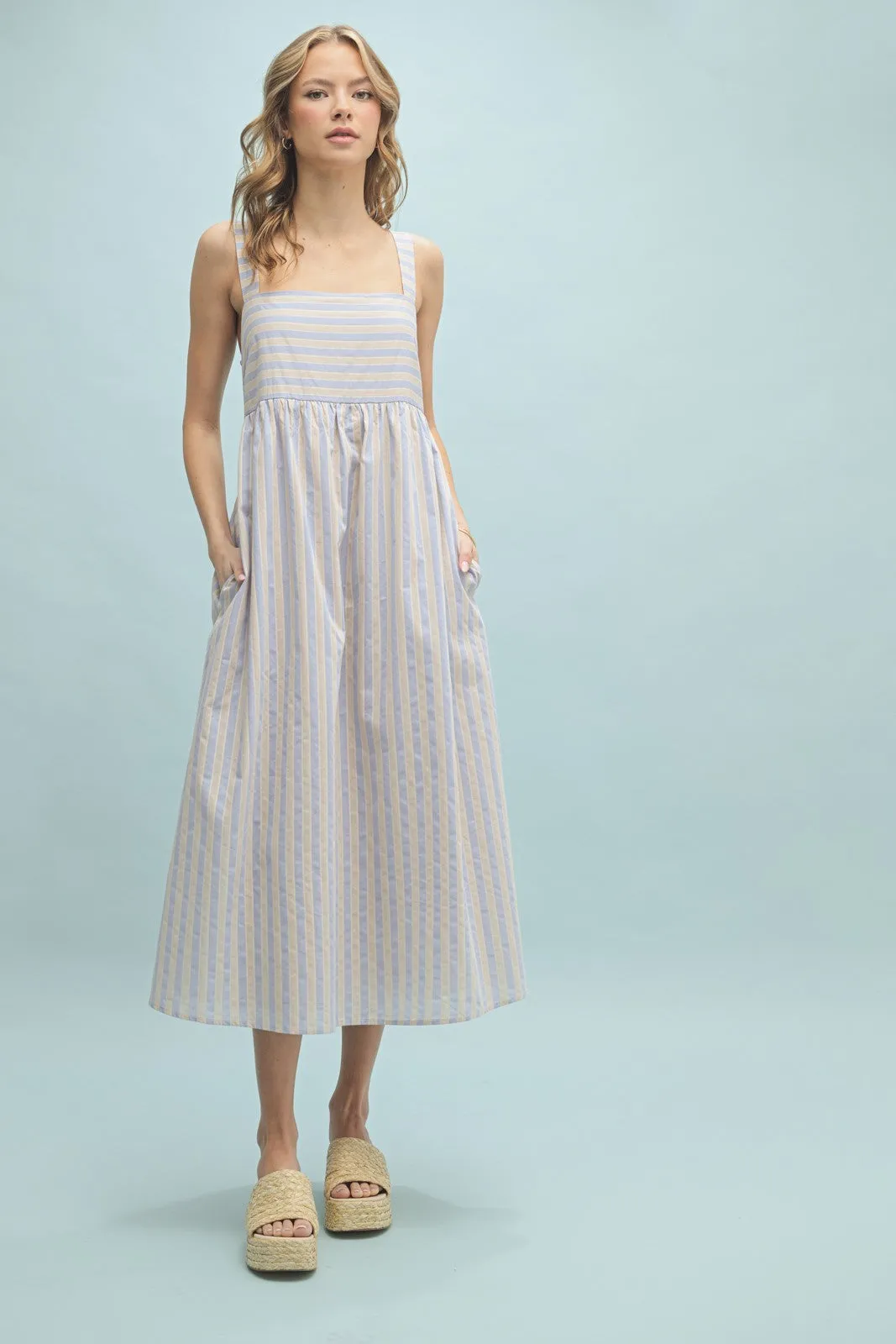 Blue Striped Sleeveless Maternity Midi Dress sold by Pinkblush product image thumbnail 4