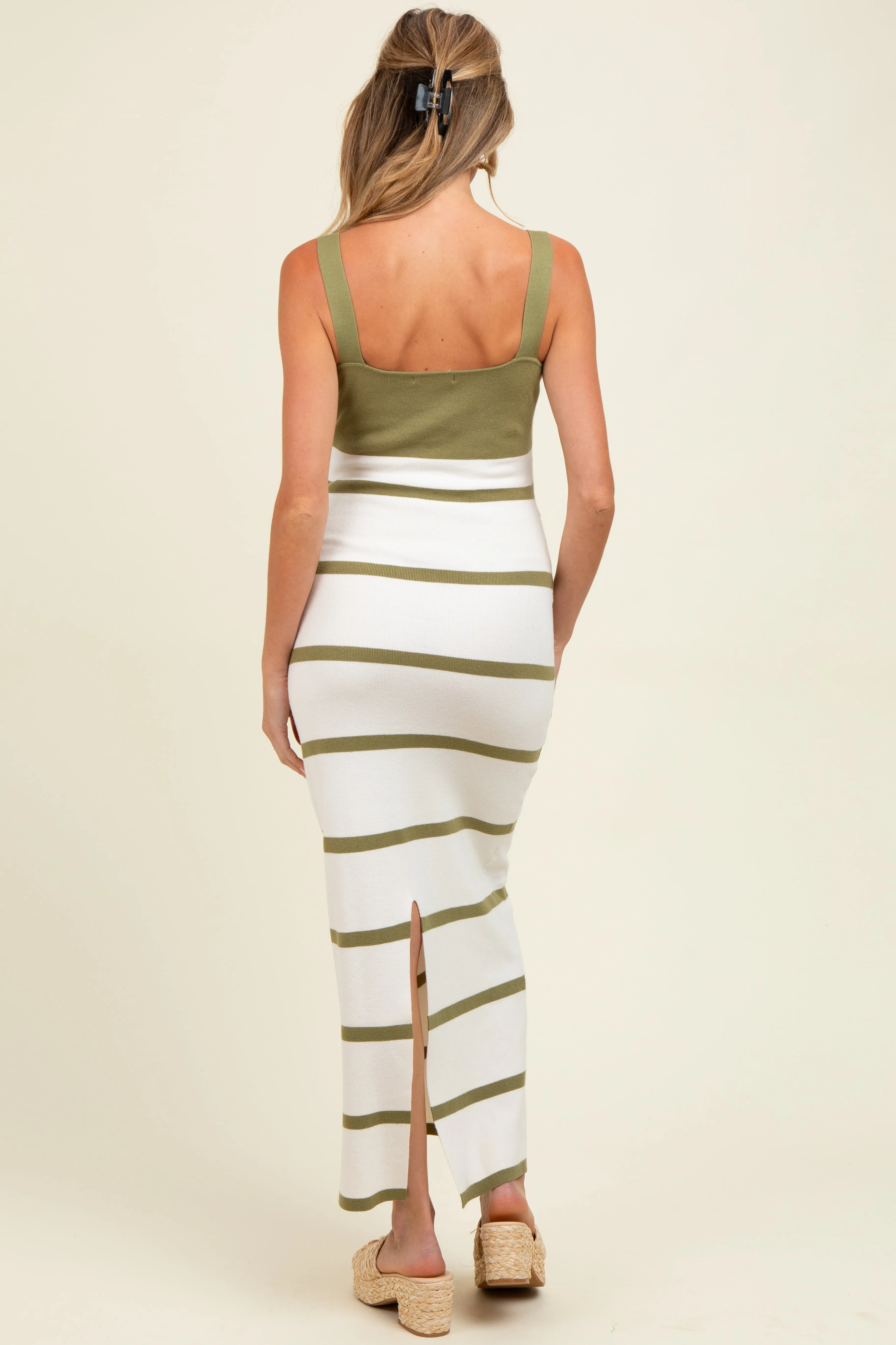 Olive Colorblock Striped Sleeveless Maternity Maxi Dress sold by Pinkblush product image thumbnail 4