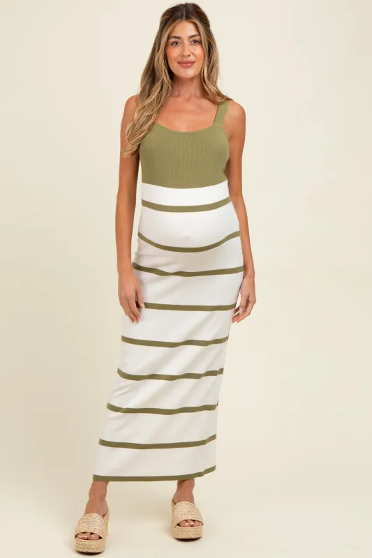 Olive Colorblock Striped Sleeveless Maternity Maxi Dress sold by Pinkblush