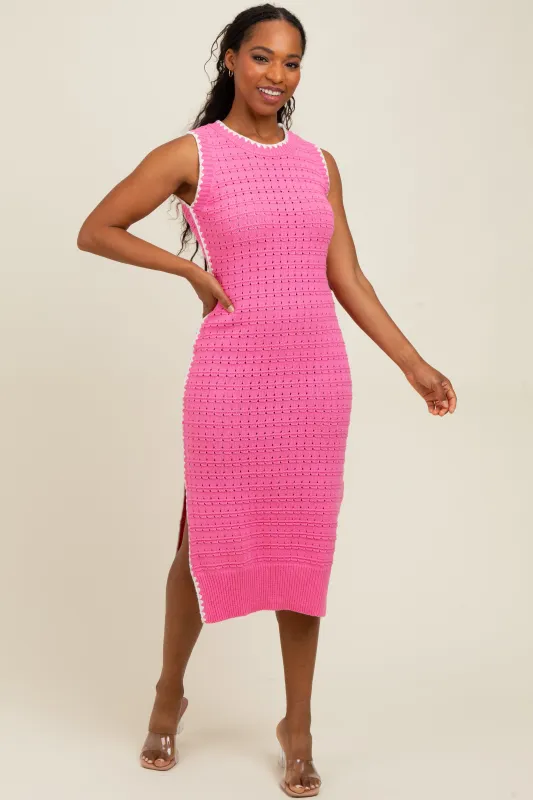 Pink Pointelle Contrast Trim Sweater Midi Dress sold by Pinkblush