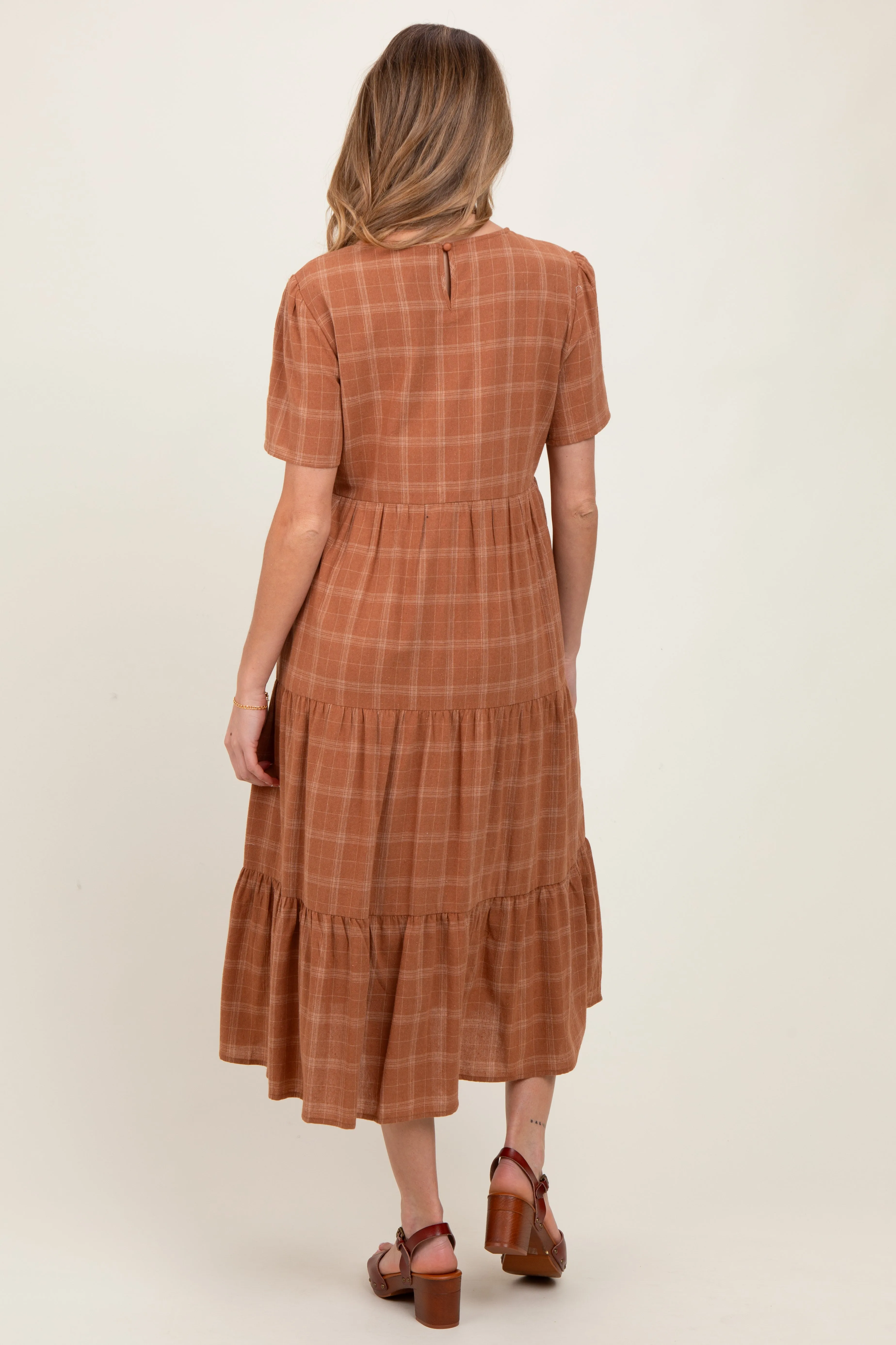 Rust Plaid Tiered Short Sleeve Maternity Dress sold by Pinkblush product image thumbnail 3