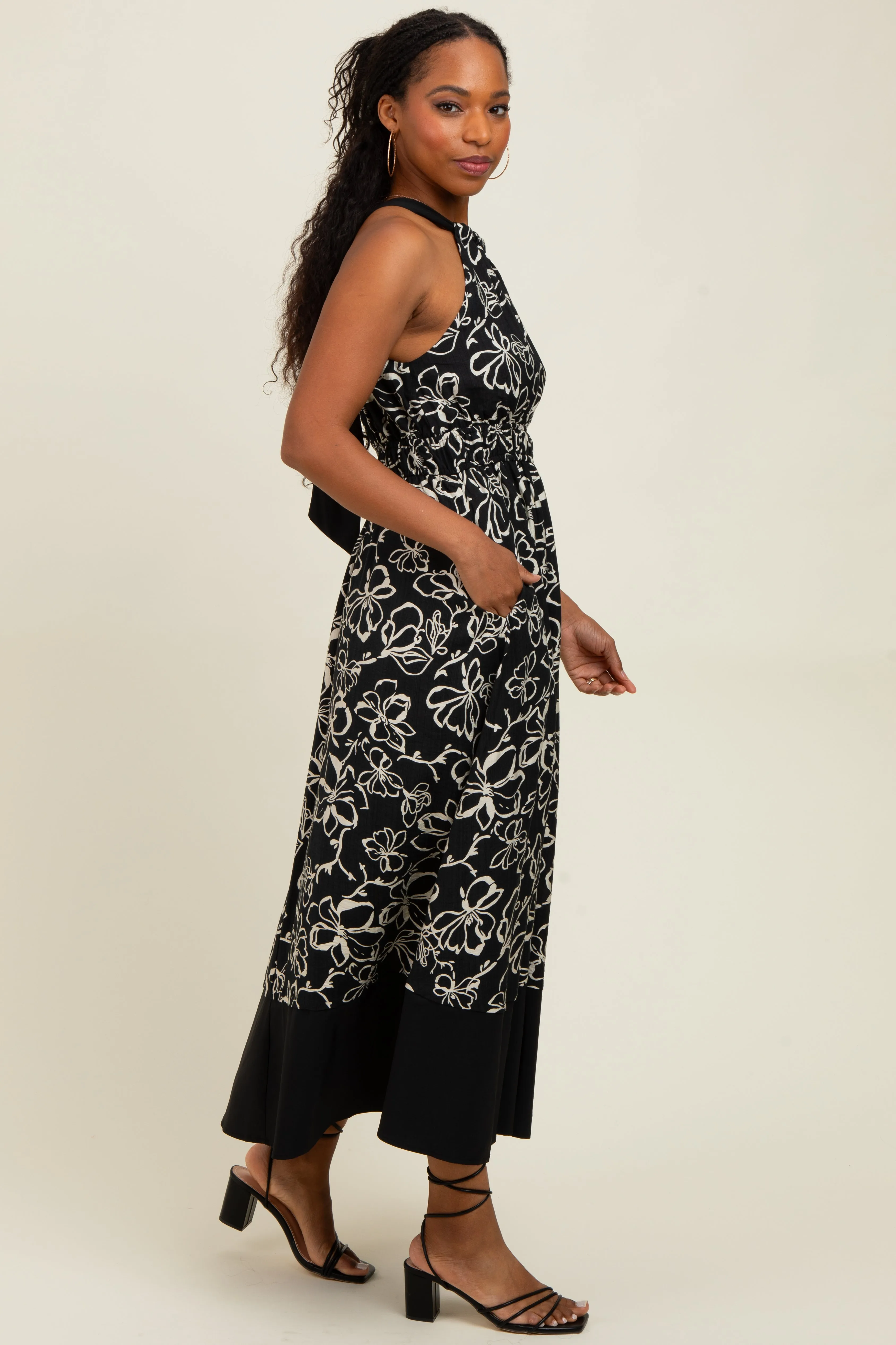 Black Floral Bow Tie Sleeveless Midi Dress sold by Pinkblush product image thumbnail 3