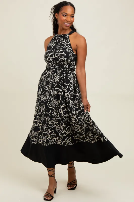 Black Floral Bow Tie Sleeveless Midi Dress sold by Pinkblush