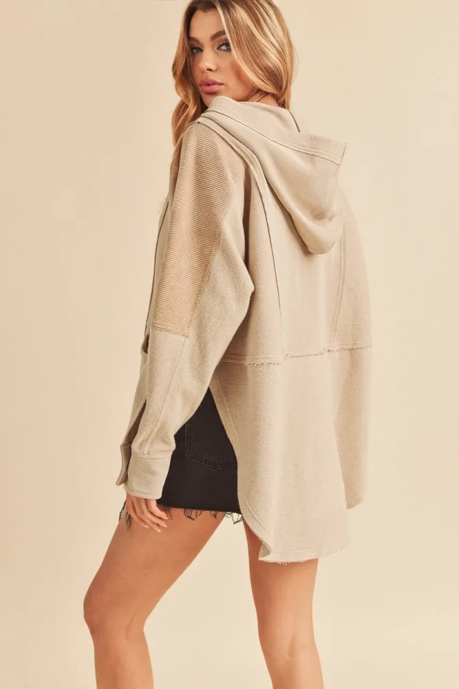Beige Corduroy Contrast Oversized Hoodie sold by Pinkblush product image thumbnail 2