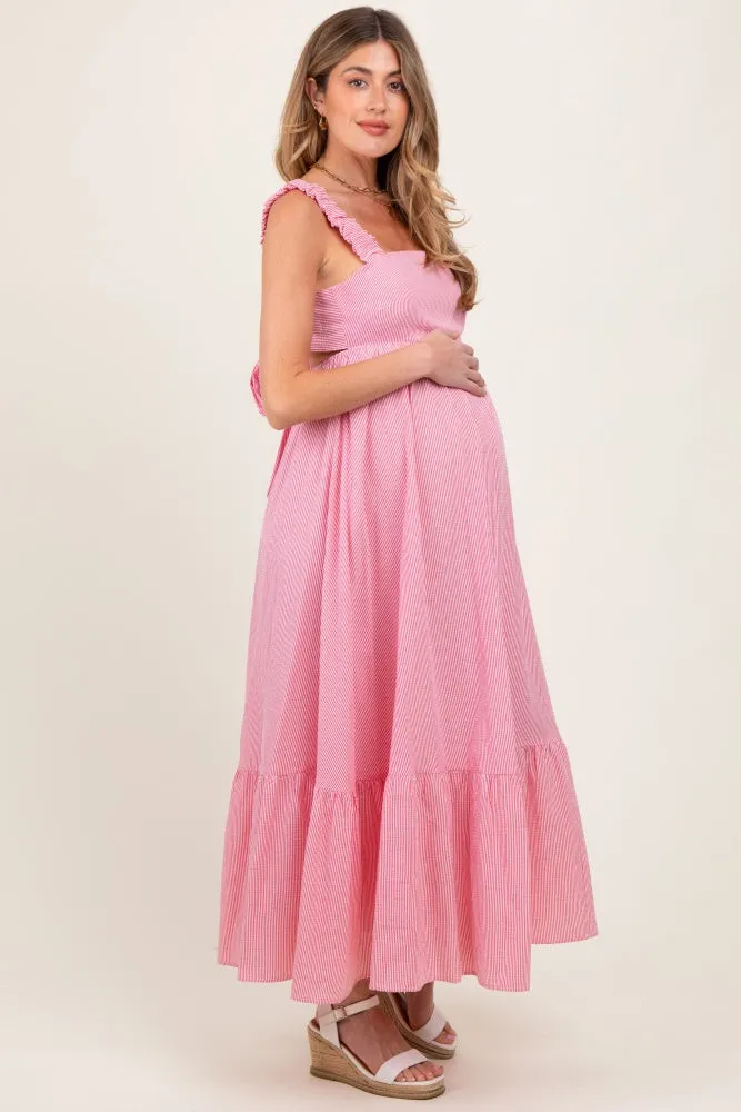 Red Scrunch Strap Back Tie Ruffle Maternity Maxi Dress sold by Pinkblush product image thumbnail 2