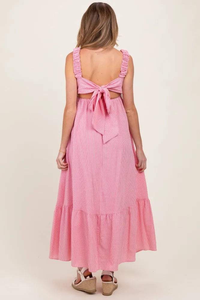 Red Scrunch Strap Back Tie Ruffle Maternity Maxi Dress sold by Pinkblush product image thumbnail 3