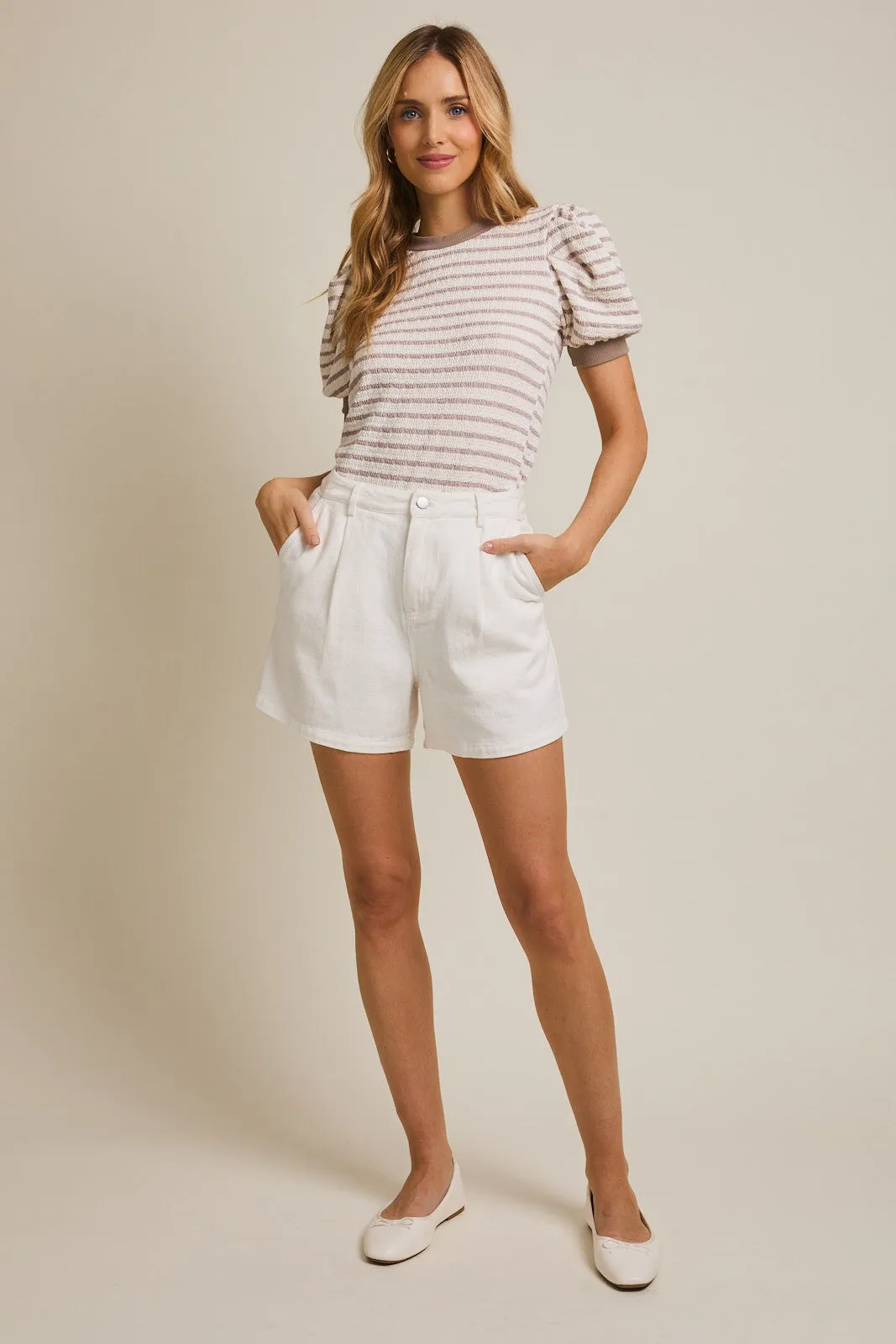 Ivory Striped Puff Short Sleeve Top sold by Pinkblush product image thumbnail 5