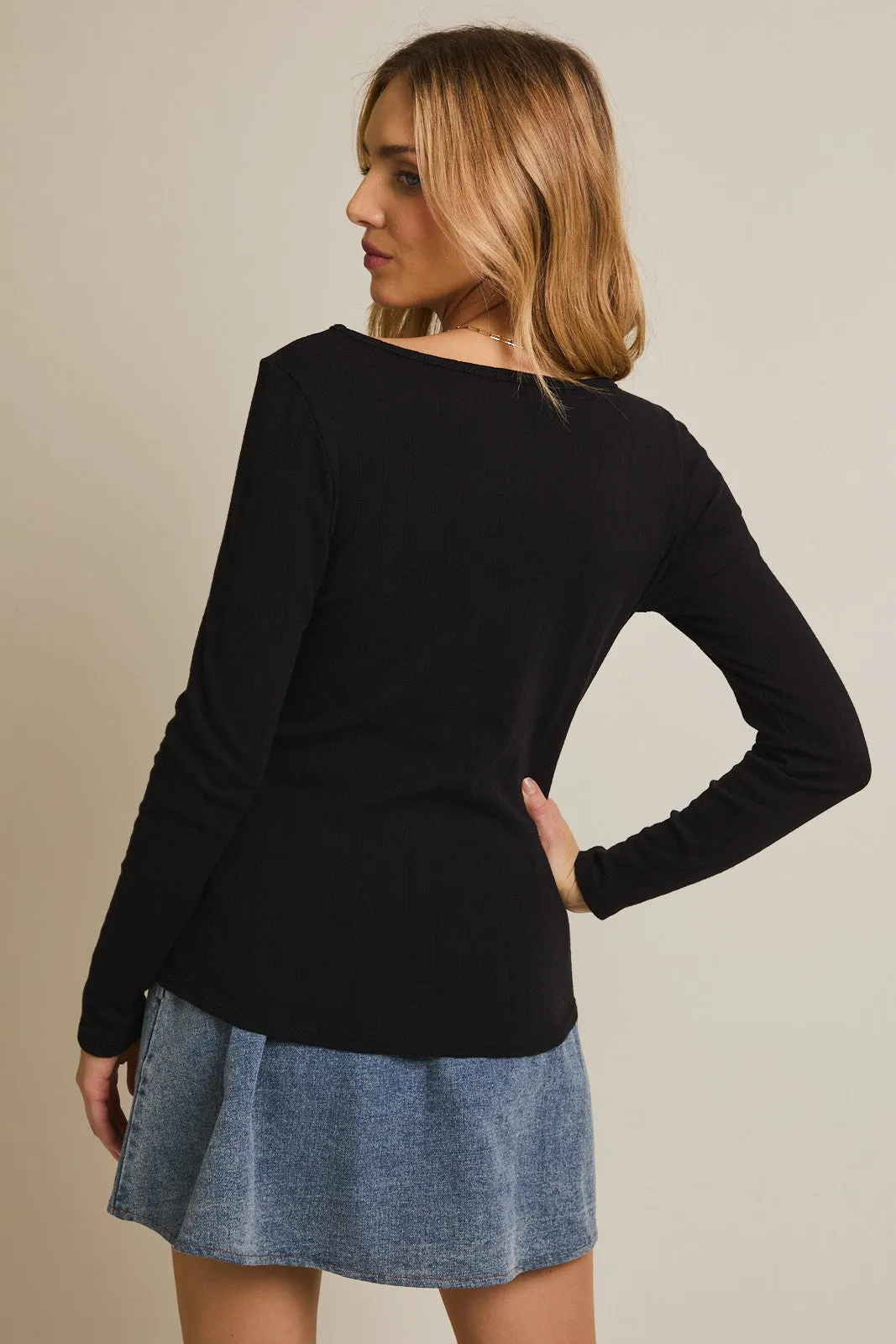 Black Boat Neck Long Sleeve Top sold by Pinkblush product image thumbnail 4