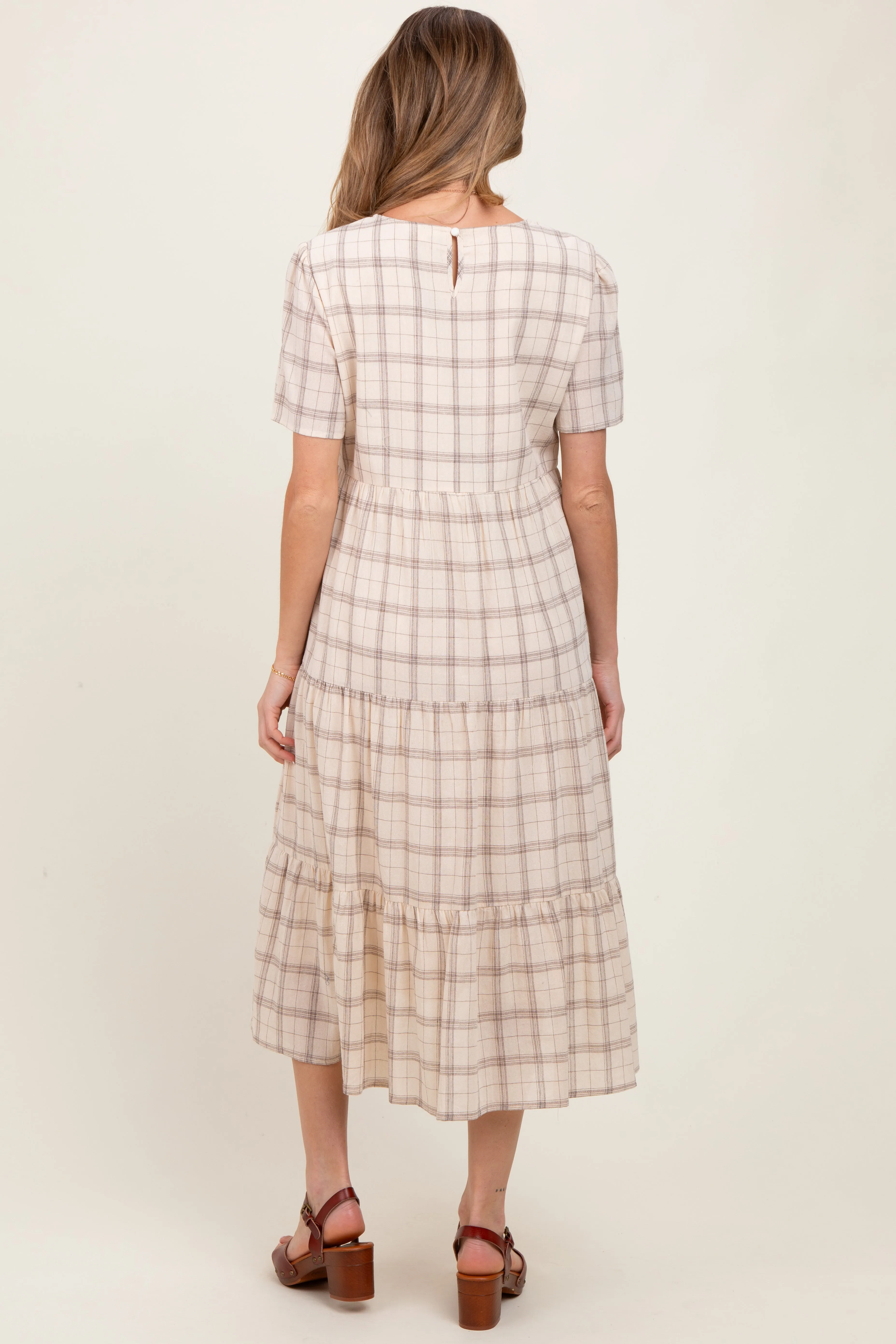 Ivory Plaid Tiered Short Sleeve Maternity Dress sold by Pinkblush product image thumbnail 2