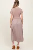 Taupe Knit Contrast Top Satin Short Sleeve Maternity Midi Dress sold by Pinkblush