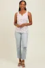 Ivory Floral Ribbed Split Neck Tank Top sold by Pinkblush