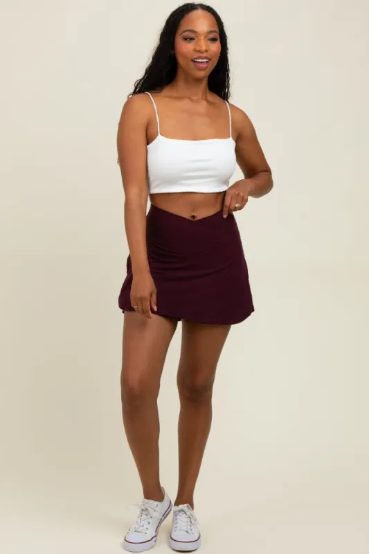 Burgundy Crossover V-Waist Skort sold by Pinkblush