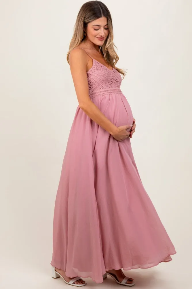 Mauve Crochet Bodice Maternity Maxi Dress sold by Pinkblush product image thumbnail 3