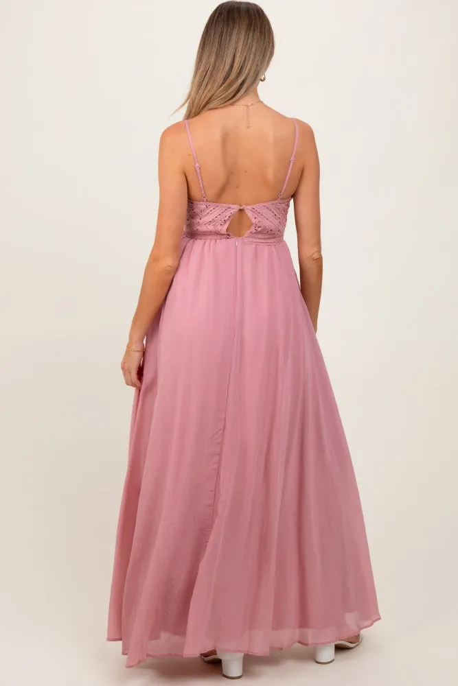 Mauve Crochet Bodice Maternity Maxi Dress sold by Pinkblush product image thumbnail 4