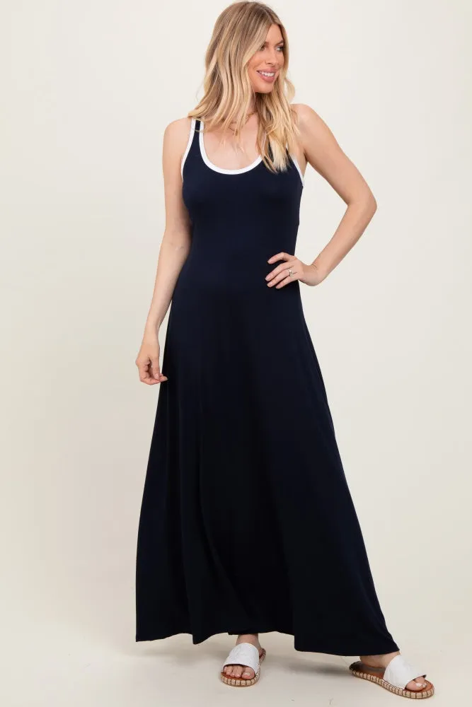 Navy Solid Open Back Sleeveless Maternity Maxi Dress sold by Pinkblush product image thumbnail 3