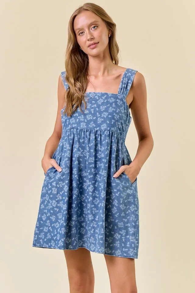 Blue Floral Chambray Maternity Mini Dress sold by Pinkblush product image thumbnail 5