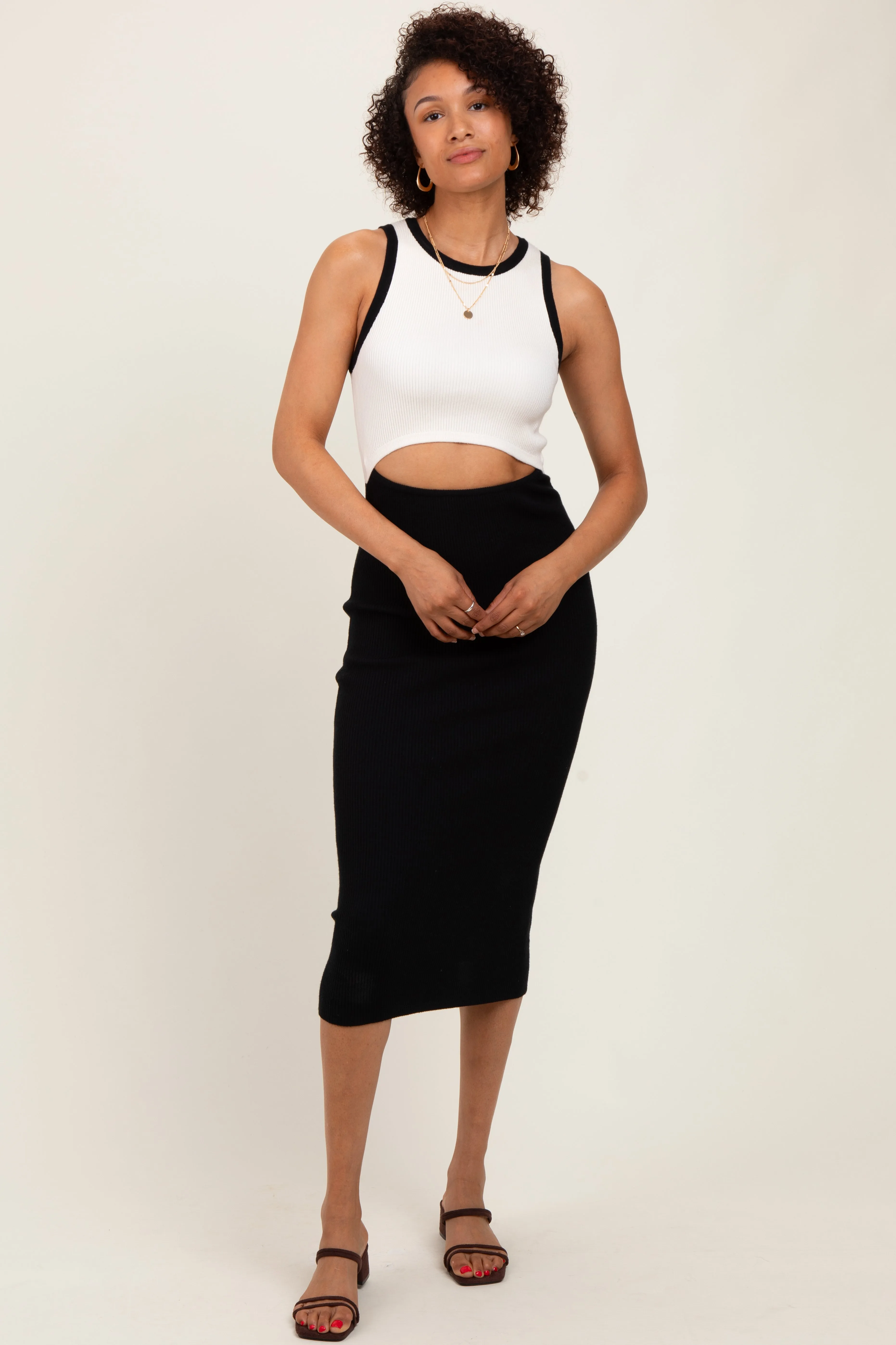 Black Colorblock Sleeveless Cutout Midi Dress sold by Pinkblush product image thumbnail 2