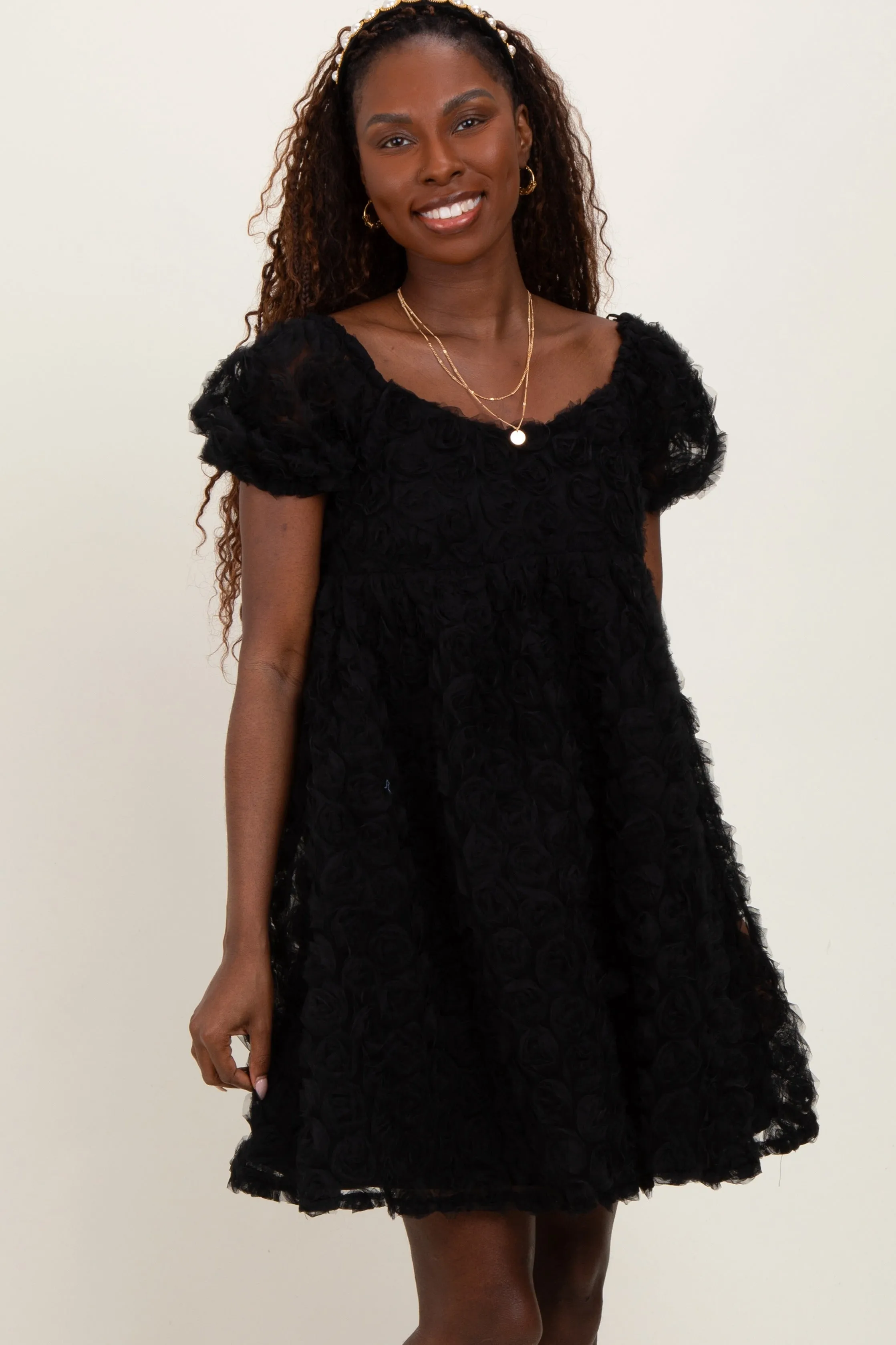 Black Floral Applique Overlay Maternity Dress sold by Pinkblush product image thumbnail 3