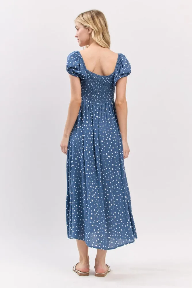Blue Printed Button Accent Puff Sleeve Maternity Midi Dress sold by Pinkblush product image thumbnail 4