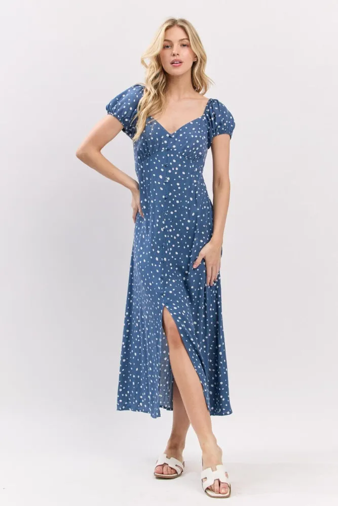 Blue Printed Button Accent Puff Sleeve Maternity Midi Dress sold by Pinkblush product image thumbnail 2