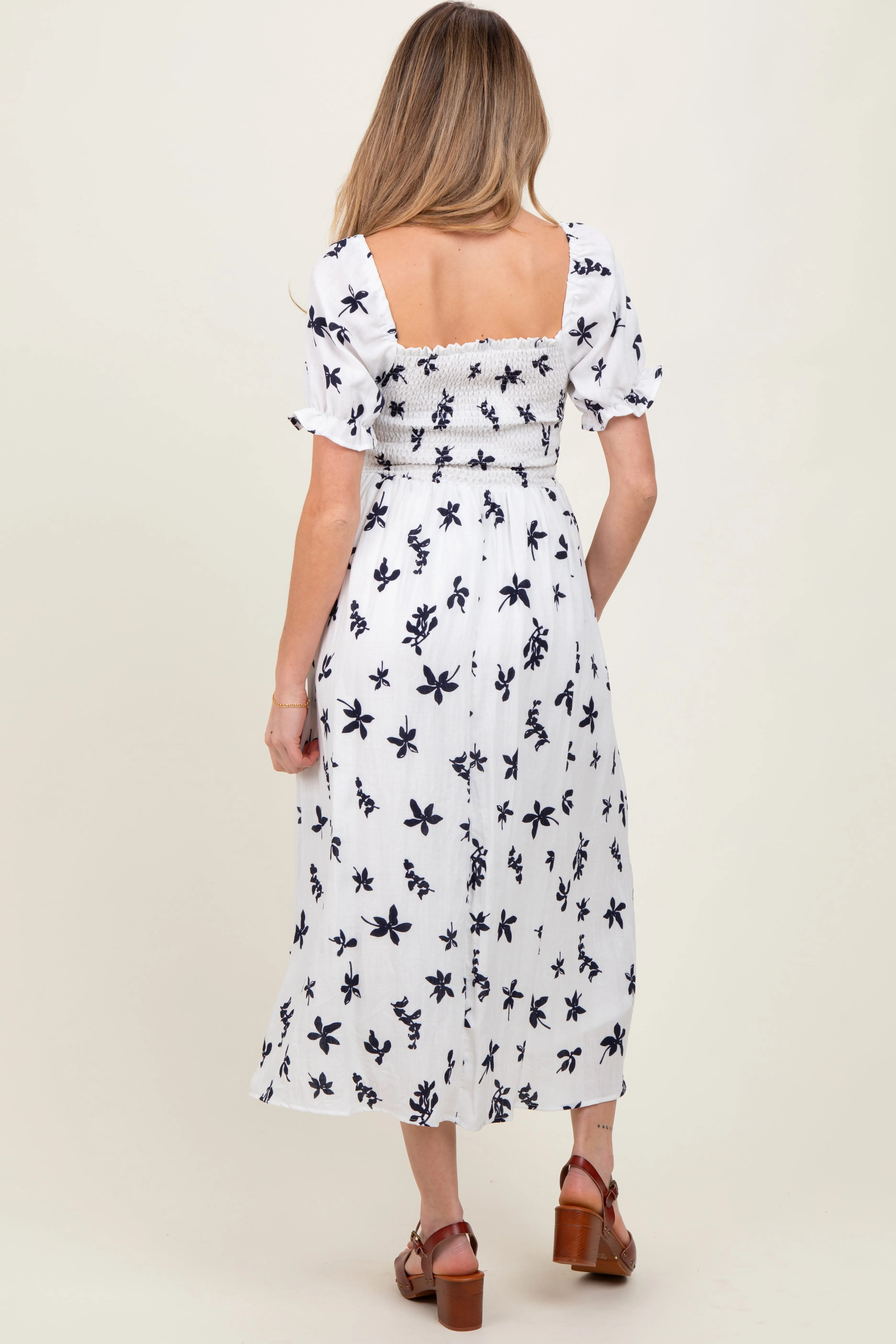 Ivory Floral Puff Sleeve Maternity Midi Dress sold by Pinkblush product image thumbnail 3