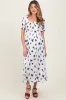 Ivory Floral Puff Sleeve Maternity Midi Dress sold by Pinkblush