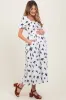 Ivory Floral Puff Sleeve Maternity Midi Dress sold by Pinkblush