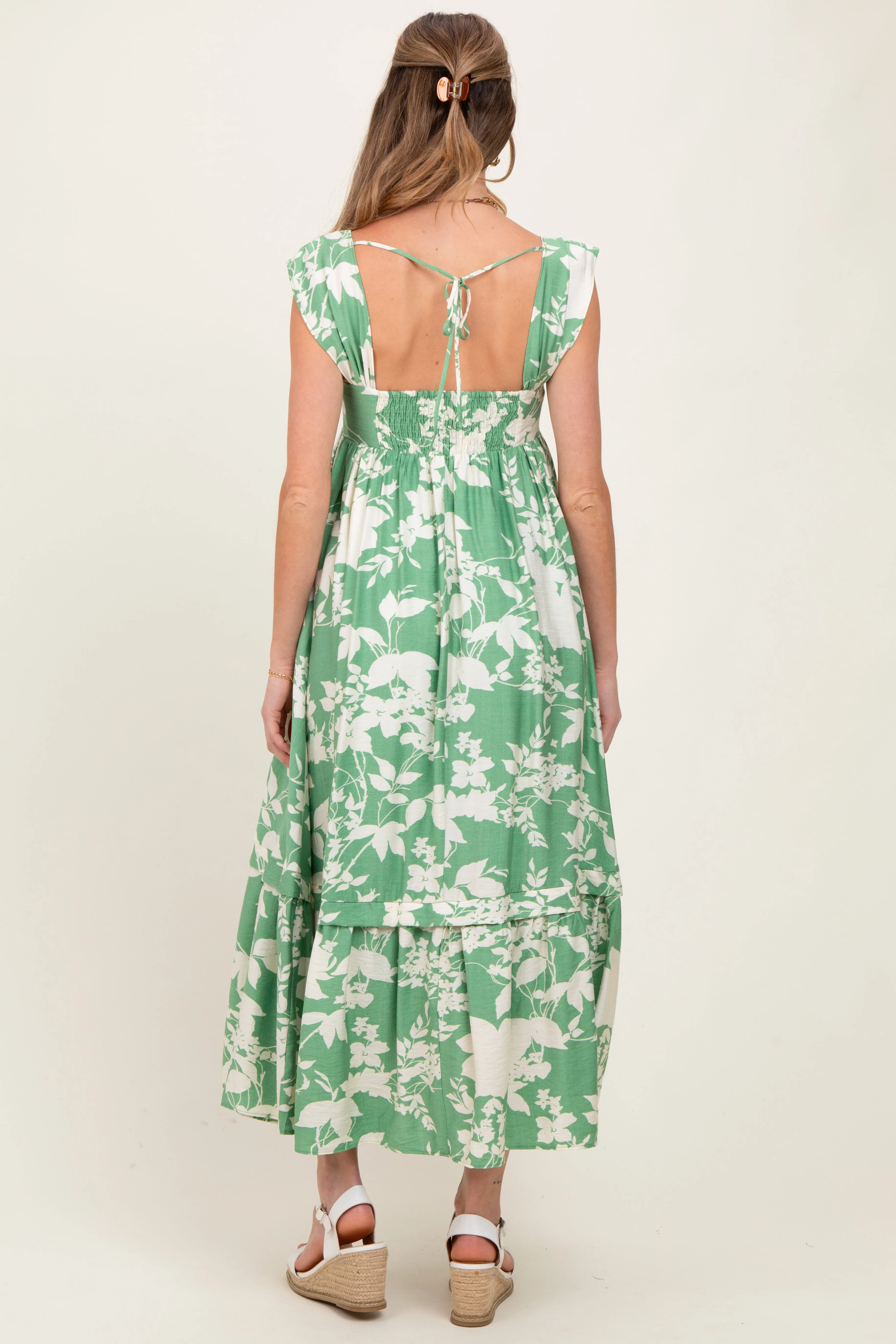 Mint Green Floral Square Neck Maternity Midi Dress sold by Pinkblush product image thumbnail 3