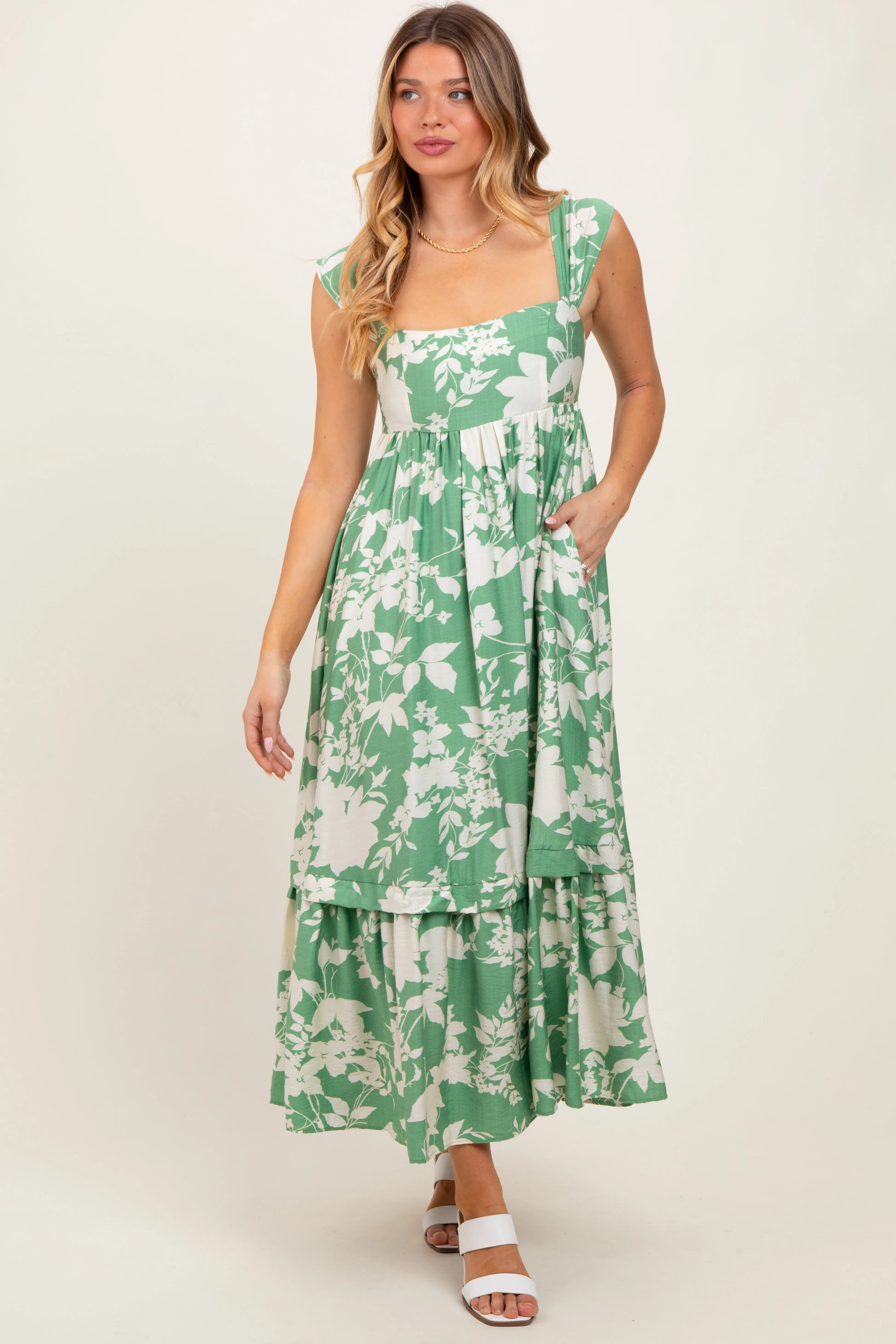 Mint Green Floral Square Neck Maternity Midi Dress sold by Pinkblush product image thumbnail 4