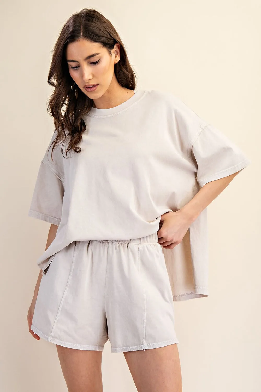 Light Grey Washed Oversized Boxy Tee sold by Pinkblush