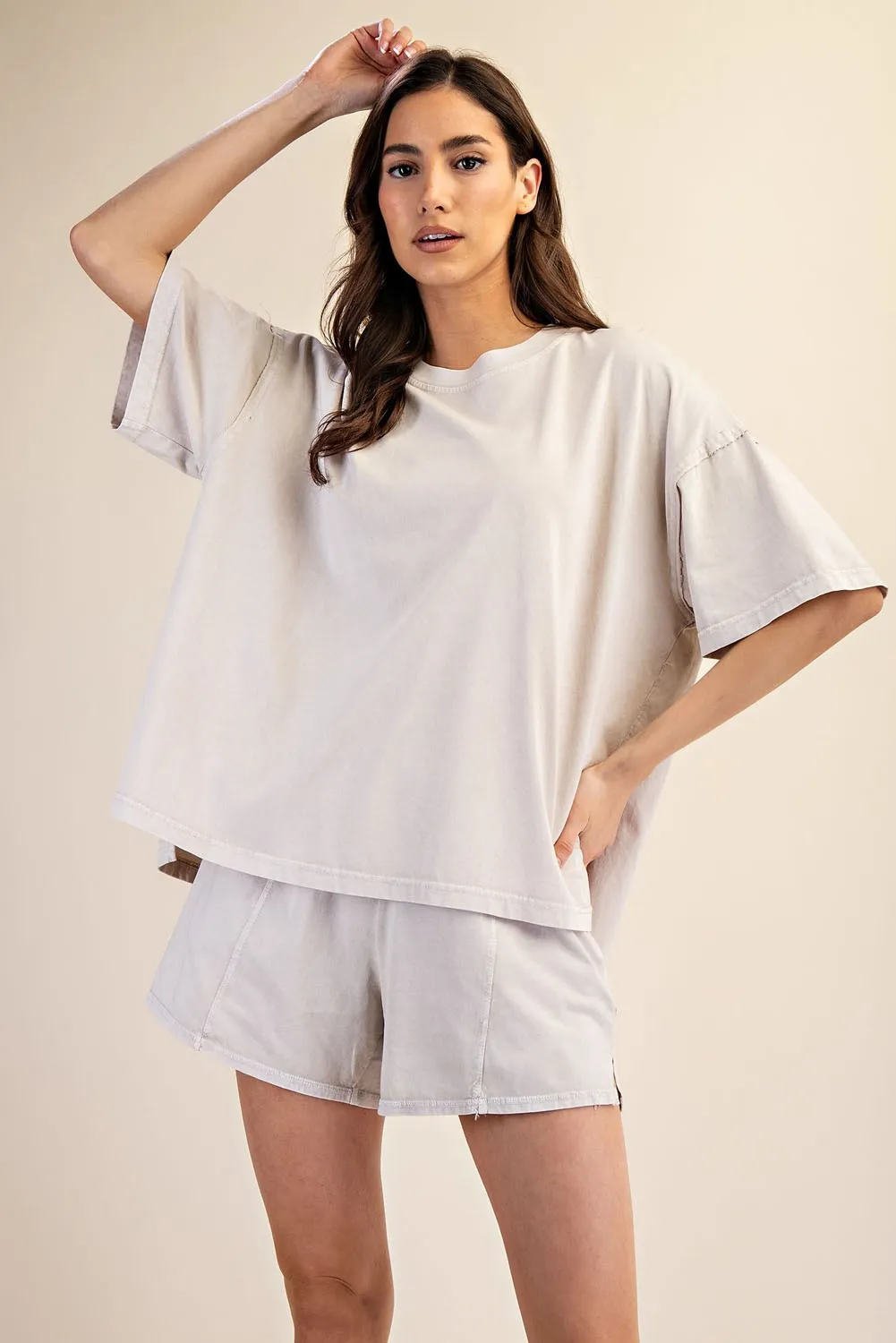 Light Grey Washed Oversized Boxy Tee sold by Pinkblush product image thumbnail 2
