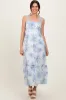 Blue Floral Chiffon Overlay Lace Shoulder Tie Midi Dress sold by Pinkblush