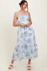 Blue Floral Chiffon Overlay Lace Shoulder Tie Midi Dress sold by Pinkblush