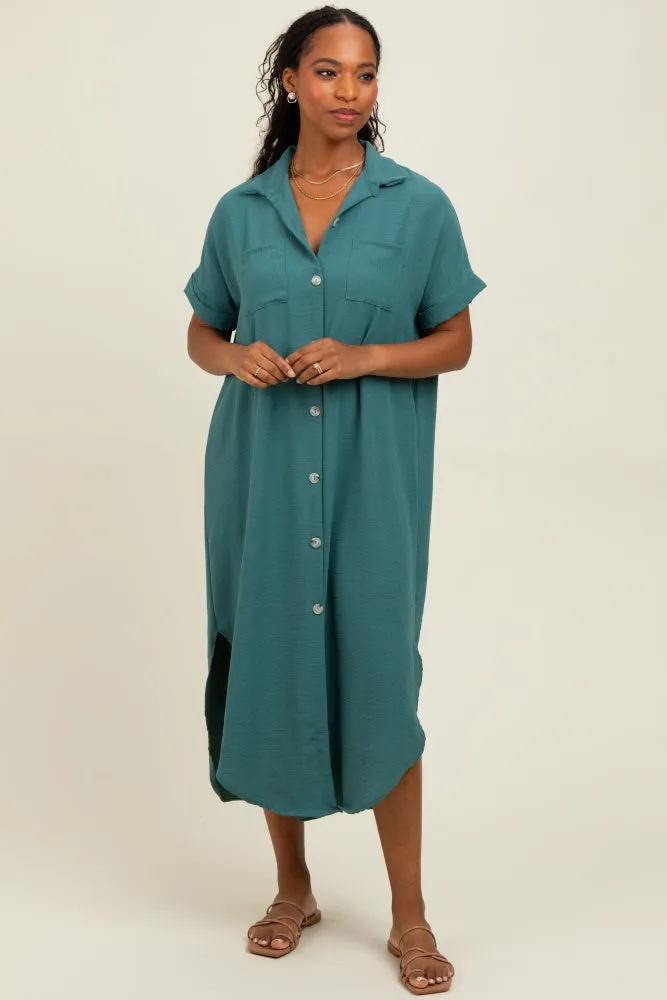 Teal Button Down Hi Low Maxi Dress sold by Pinkblush